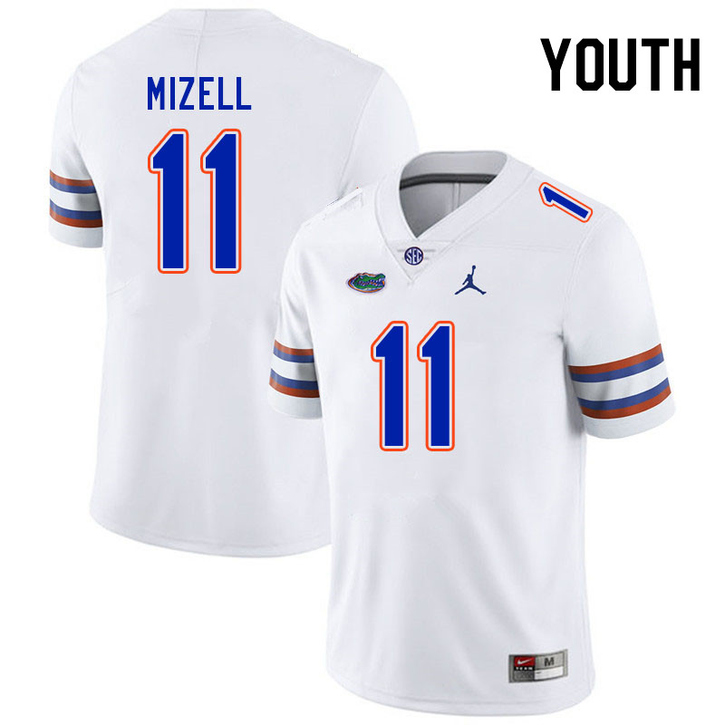 Youth #11 Aidan Mizell Florida Gators College Football Jerseys Stitched-White